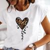 (Asian Size) Women Casual Top Clothing Leopard Love Heart Trend Fashion Print Lady Female  Short Sleeve T Shirt Tee Graphic T-shirts