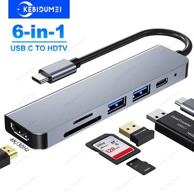 Док-станции USB C 6-в-1 Хабы Type-c Type C на HDMI 4K HD USB 3.0 SD TF PD 87 Вт USB-разветвитель OTG-адаптер для ноутбука MacBook