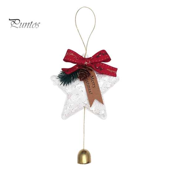 Hanging Holiday Decor Glitter Star Bell Ornaments, Sequin Decoration with Bow Pine Sparkly Party Decorations Cone, Christmas Tree Pendant for