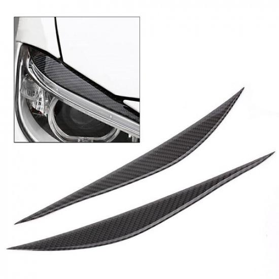 2pcs Real Carbon Fiber Headlight Eyebrow Cover Trim Fit 13-17 BMW 3 Series F30