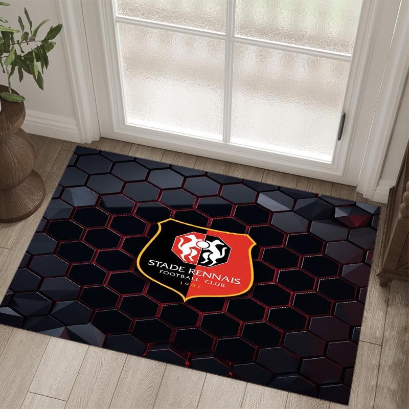 Stade Rennais FC Design Crystal Velvet Carpet Cozy Non?Slip Printed Rug For Bedroom Living Room Entrance