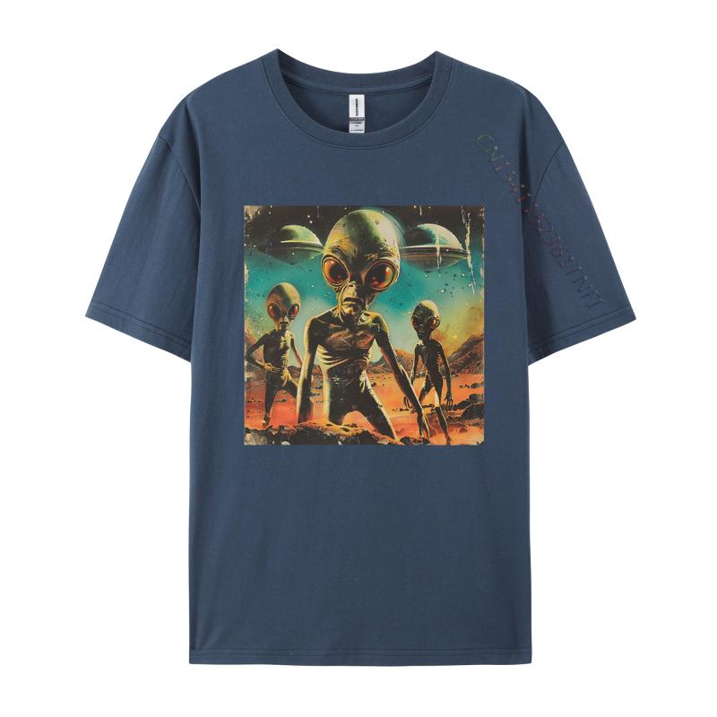 Vintage Alien Tshirt Men Tshirts Printed Cotton Tops Simple Style Casual Clothes Mens Shirts Graphic Tee