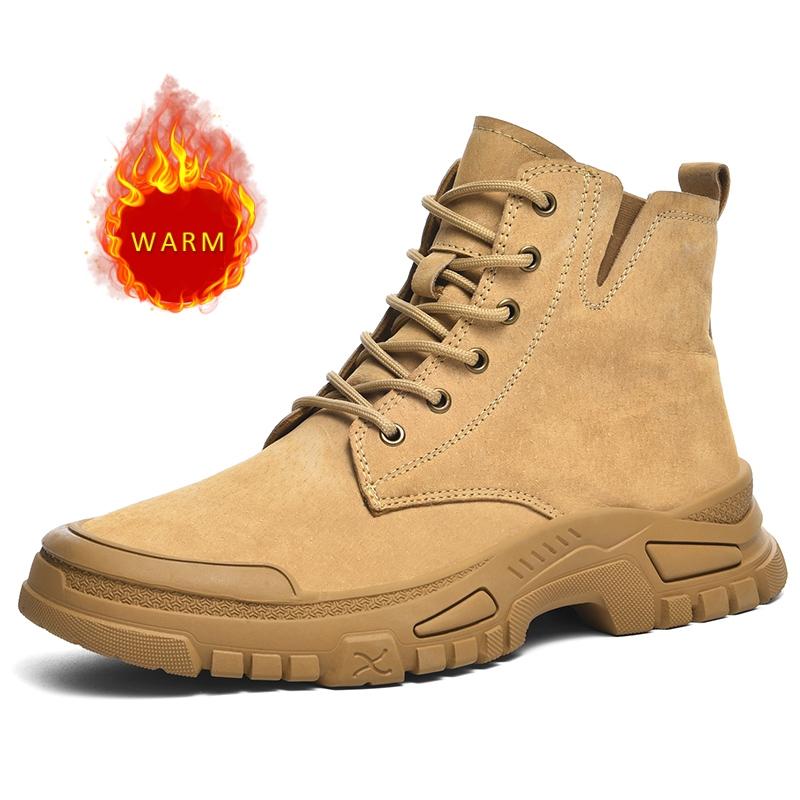 Мода 2024 Зима Горячие продажи Мужские рабочие ботинки Теплая хлопковая обувь Уличная трендовая обувь с высоким верхом Мужская обувь для хайкинга на толстой подошве