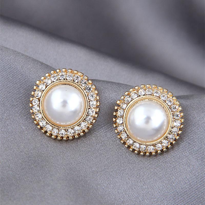 Серьги-гвоздики с имитацией жемчуга для женщин, новый тренд, классические блестящие кристаллы, большие круглые серьги, элегантные украшения для вечеринок, аксессуары, подарок