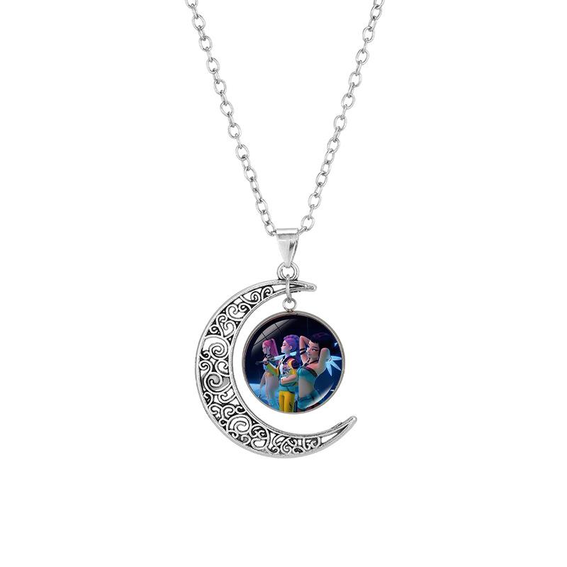 Cartoon Anime Movie Kpop Demon Hunter Moon Necklace Printed Photo Necklace Adjustable Sweater Chain Jewelry Accessory Gifts