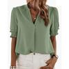 Офисная женская 2023 летняя новая повседневная рубашка с v-образным вырезом и коротким рукавом, модная однотонная шифоновая блузка, женские топы, одежда 26555