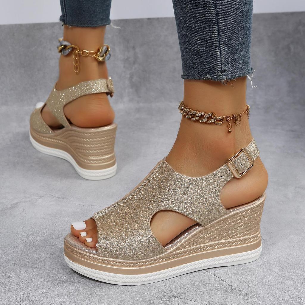 Новинка 2023 года, сандалии на толстой подошве в римском стиле с открытым носком «рыбий рот», повседневные сандалии на танкетке, женские летние пляжные сандалии с открытым носком