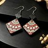 Western Wind Ethnic Wood Geometric Diamond Pattern Double-Sided Earrings