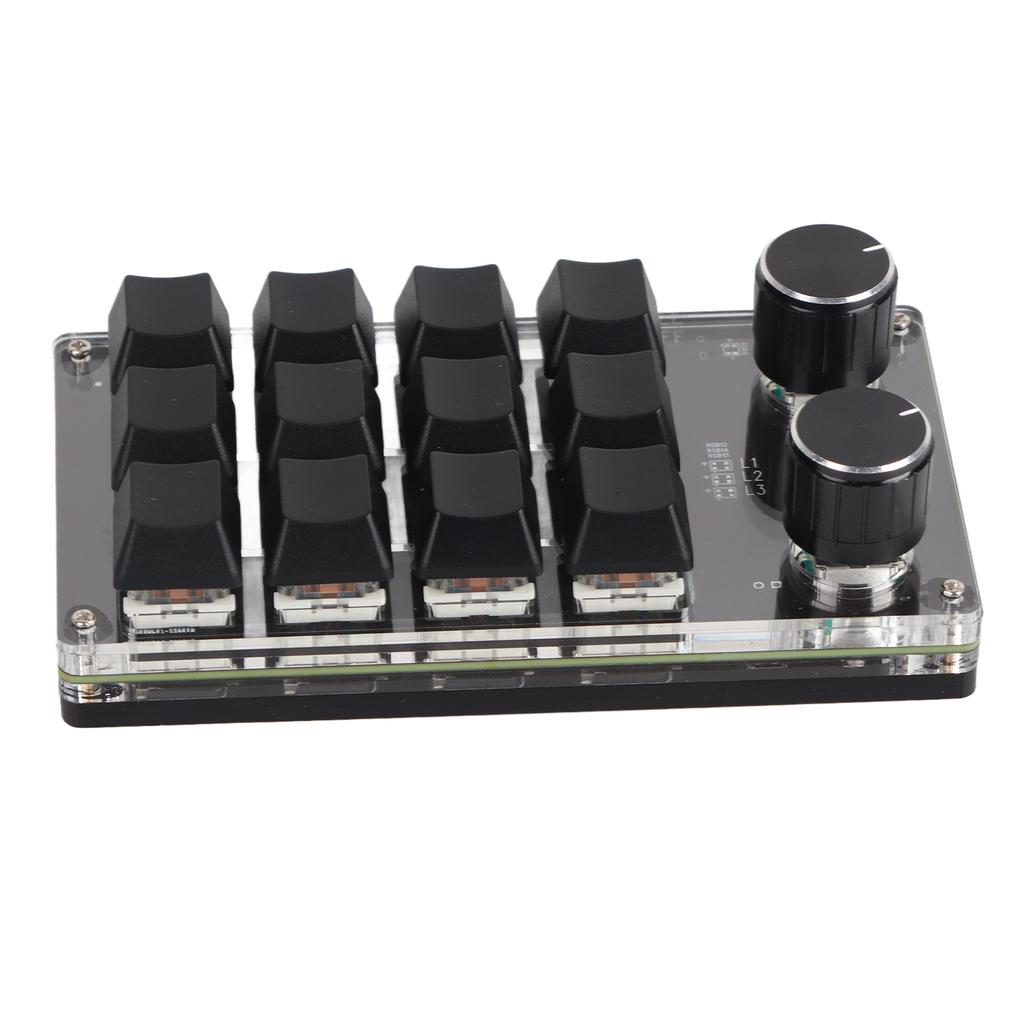 Программируемая макро-клавиатура с 2 ручками, синим переключателем, черная 12-клавишная мини-клавиатура с RGB-подсветкой для офисных игр