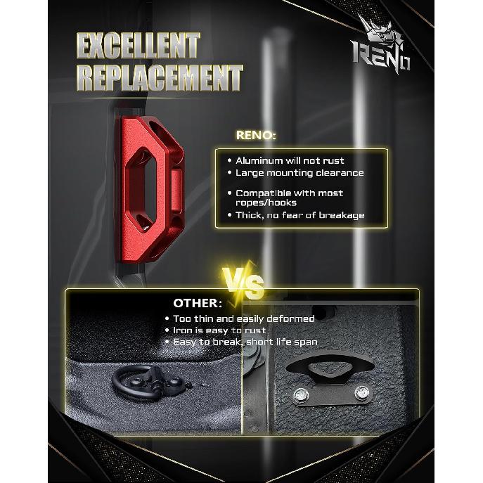 RENO Tie Down Anchors, CNC Aluminum Truck Bed Hooks for Cargo (2pcs) | Red Anodic Oxidation, Rust-Proof, Bolt-On Install, For 2000+F150 Lightning