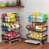 3Tier Rolling Pantry Floor Organizer,Stackable Pantry Storage Cart with Wheels, Metal Wire Pantry Baskets, Kitchen Fruit Basket Stand, Vegetable