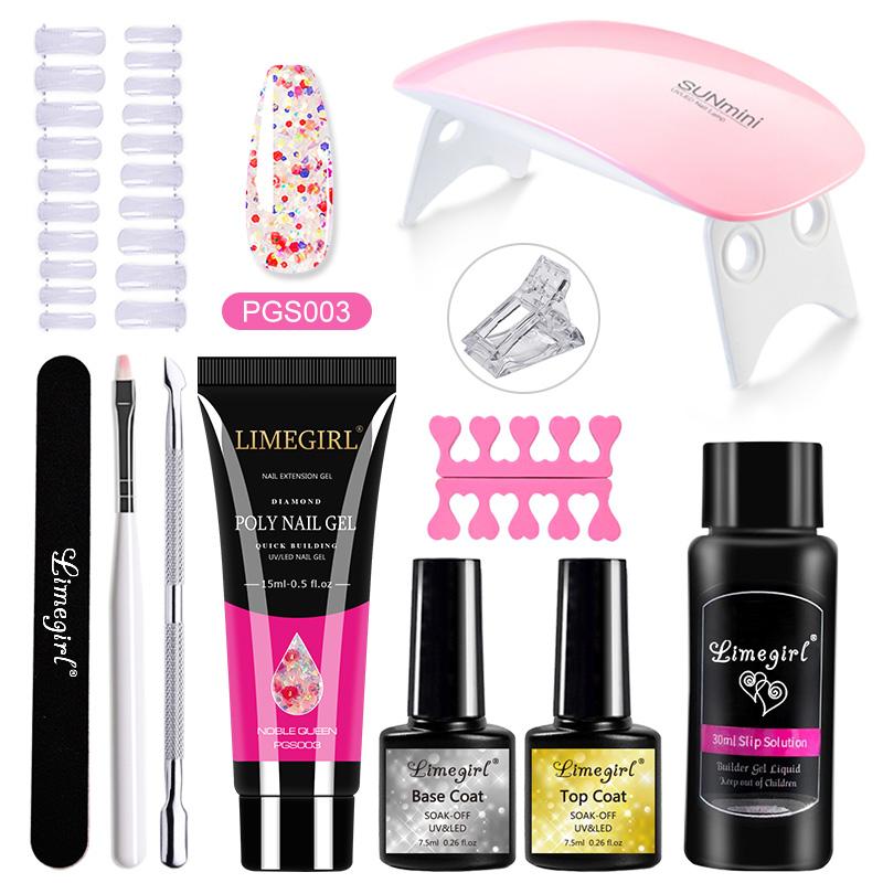 Набор полигелей для ногтей Limegirl Поли УФ-гель Прозрачный/Розовый акрил Быстро наращиваемый наращивание пальцев Набор инструментов для ногтей с отмачиваемым УФ-гелем-лаком
