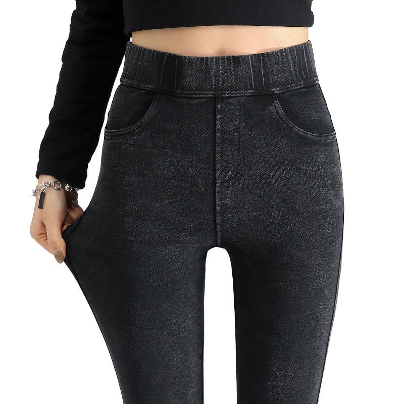 Sand Wash Imitation Jeans Women's Pencil Pants Stretch Slim Snow Pants