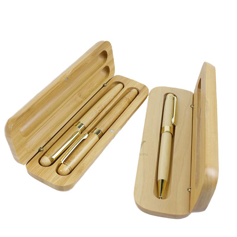 New Design Bamboo Wooden Ballpoint Pen 1.0mm Tip Blue Black Ink UV Printed Portable Office School Writing Stationery Business