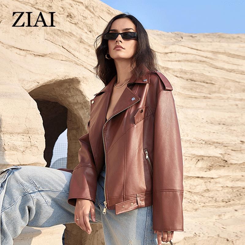 ziai Новая весна осень женская короткая куртка из искусственной кожи повседневное пальто из искусственной кожи свободные мотоциклетные куртки модная уличная одежда большое корейское пальто ZP-30110