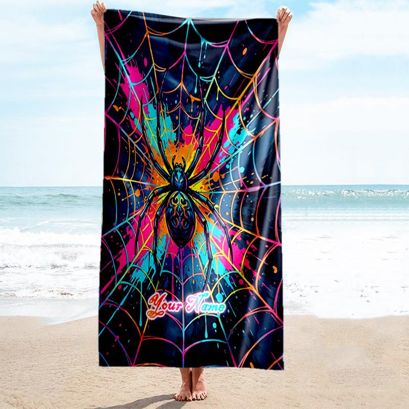 1PC Custom Name Colorful Spider Web Art Beach Towel Highly Absorbent And Sand-Resistant Towel for Swimming, Pool, Yoga, And Travel Lightweight