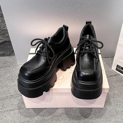 Мода 10 см каблуки Женская высокая платформа Кожаная обувь Новинка 2025 Осень Массивные кроссовки Женские Туфли-лоферы на шнуровке Обувь для ходьбы Женская