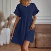 Летнее мини-платье с оборками, короткими рукавами, О-образным вырезом, плиссированное платье А-силуэта, однотонное платье со свободным подолом для свиданий, шопинга, путешествий
