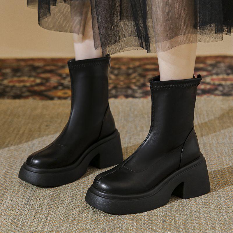 Ботильоны на толстой подошве на высоком толстом каблуке детские 2025 новые осенне-зимние черные тонкие ботинки Челси ботинки Мартин одинарные ботинки