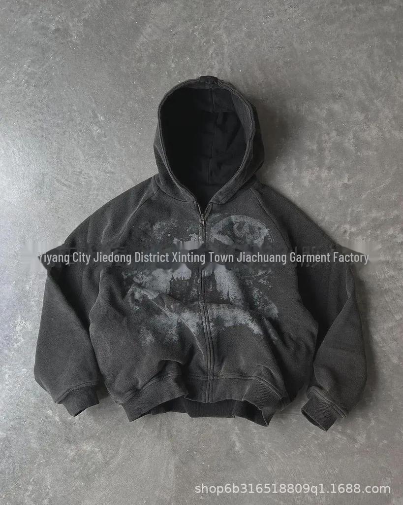 «Унисекс-кардиган с капюшоном на молнии со скелетом — принт в стиле «Американский ретро»»