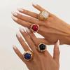 SHIXIN Vintage Hyperbole Irregular Metal  Inlaid Resin Thick Textured Round Rings Women Trendy Finger Aesthetics Jewelry Gifts