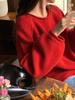 Корейский свитер в ленивом стиле для женщин однотонный - Осень 2024, круглый вырез, закатанный край, свободный трикотаж