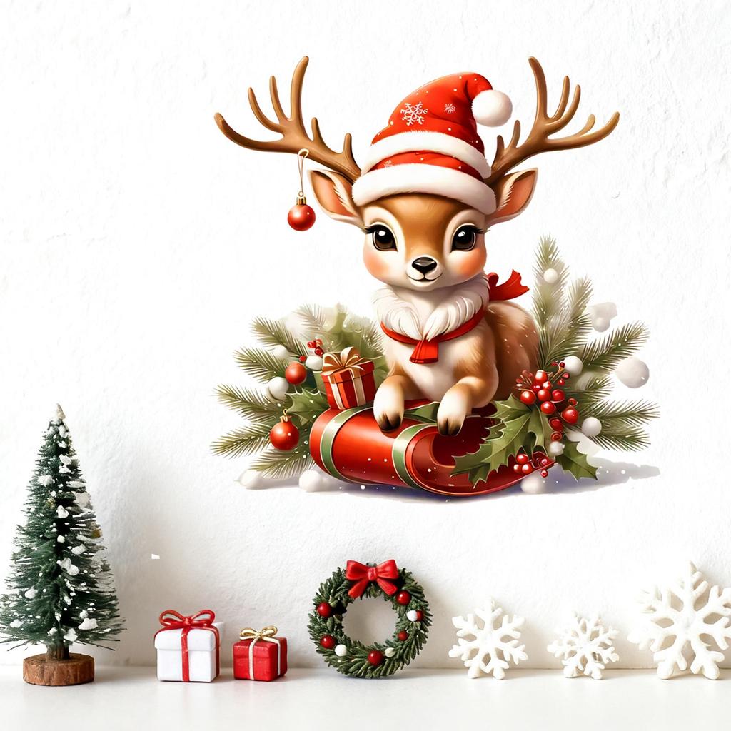 Christmas Cute Deer Christmas Hat Window Stickers Home Wall Stickers