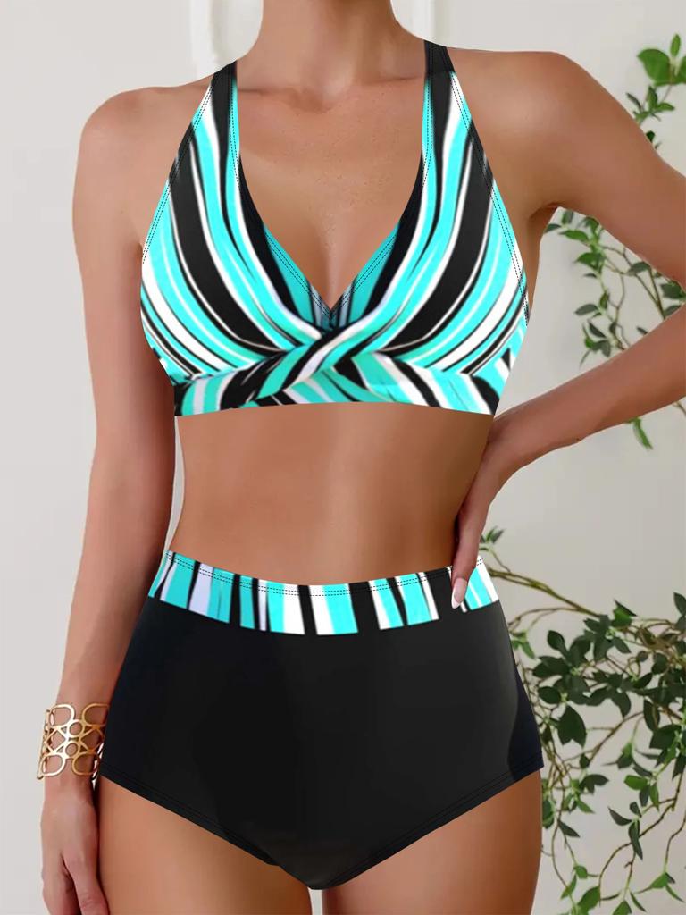 Summer Fashion Design Women's Bikini Two Piece Twisted Printed Swimsuit Tankini and Sports Beachwear S-5XL