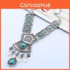 Ethnic Style Simulation Gemstone Decor Women Metal Necklace With Tassel For Spring Fashion