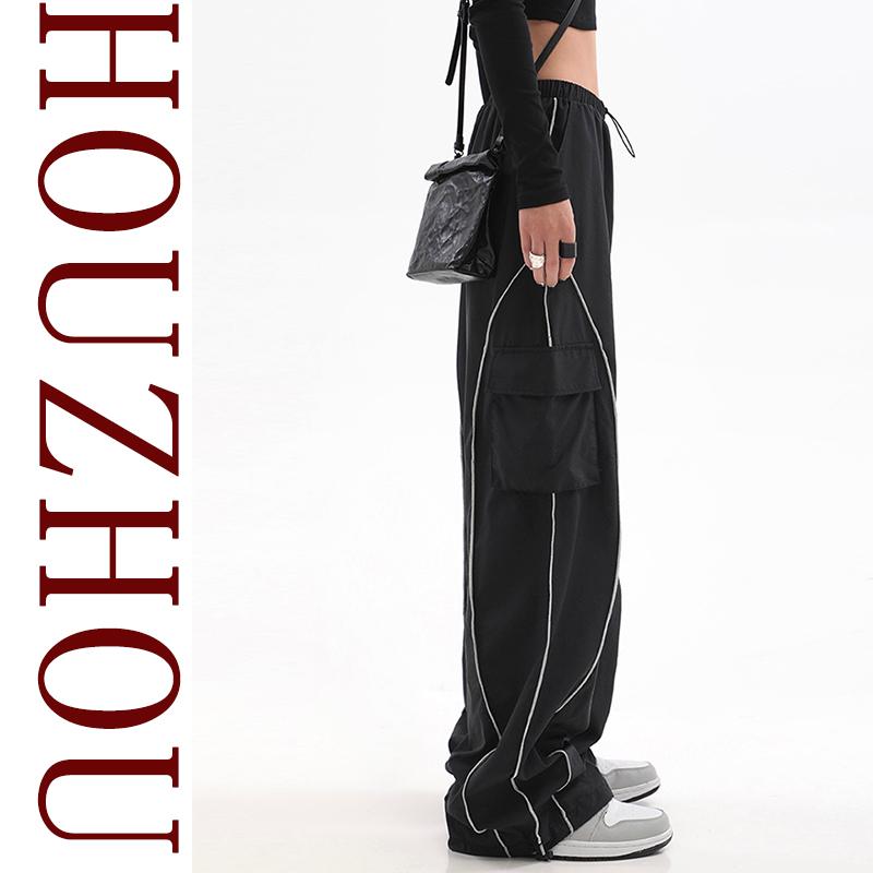 Y2K Женская черная уличная одежда Techwear Корейский Харадзюку Спортивные штаны с парашютом Мужские спортивные штаны Широкие брюки для бега Брюки Одежда