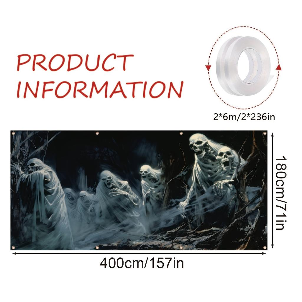 1pc [Ghostly Charm] Halloween Ghost House Decoration in Dead Wood Ruins Banner | Durable and Multi functional