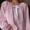 Женская рубашка с круглым вырезом, бантом, шнуровкой, длинным рукавом, полосатым принтом, свободный крой, для вечеринок, офиса, повседневной носки