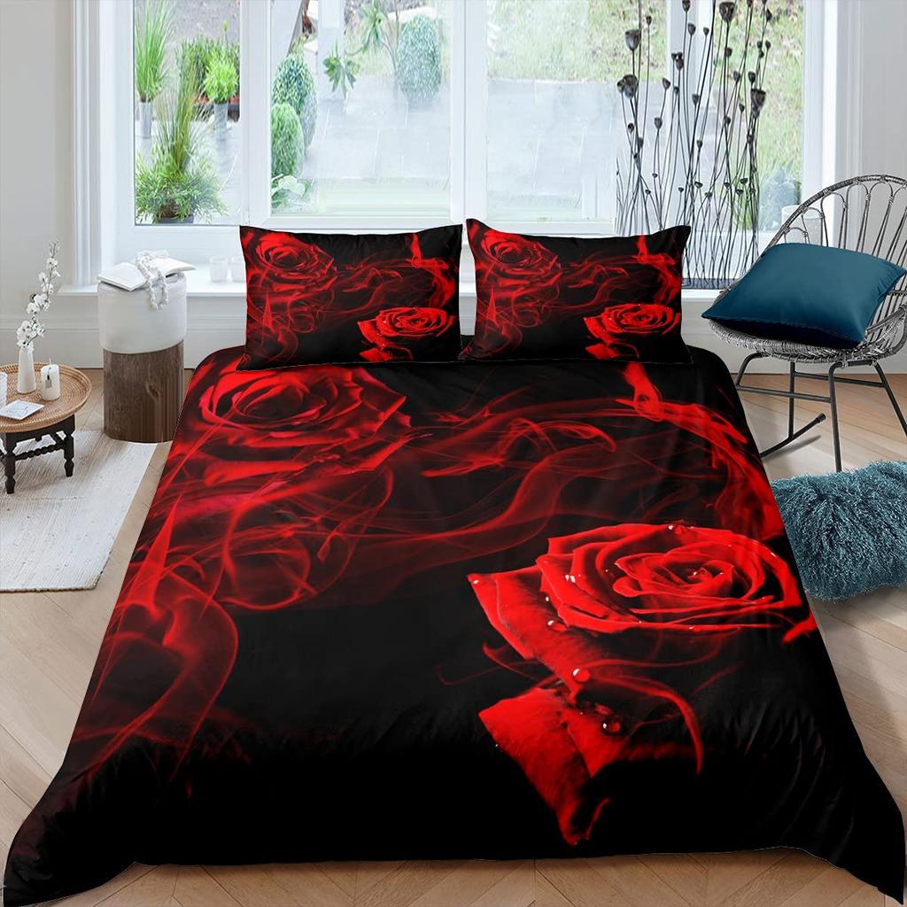 Пододеяльник с розами, женский шикарный комплект постельного белья с фиолетовым цветочным принтом, романтические цветы, блестки, королевского размера, покрывало для пар