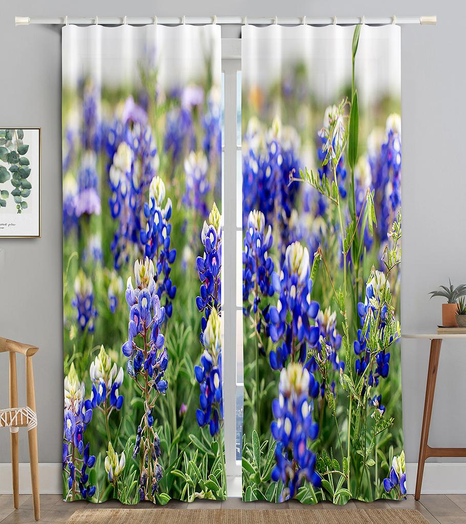 2 Panels Flower Path Printed Curtain Rod Pocket Semi Blackout Window Treatment For Bedroom Office Kitchen Living Room Study Home
