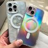 Прозрачный магнитный чехол из ТПУ+ПК для iPhone 16 Pro Max с дизайном в виде лазерного сердца