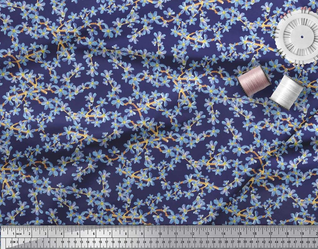 Soimoi Черная поли ткань крепа Не забудь меня, ткань с цветочным принтом Буша 1 ярд 42 дюйма