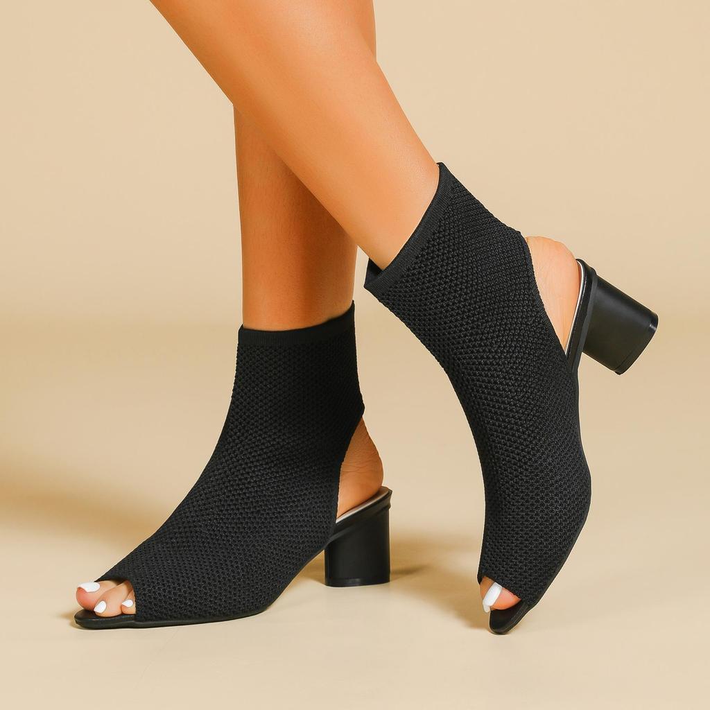 Осень-зима Большие размеры женские вязаные короткие сапоги-трубы повседневные удобные грубые каблуки с острым носком и толстым каблуком 34-43