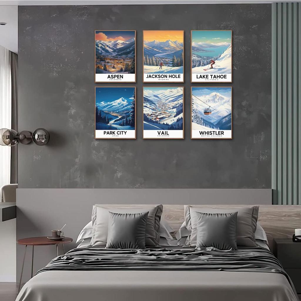 KROEY Ski Poster Apres Ski Snowy Mountain Posters Vintage Ski Canvas Wall Art For Modern Family Bedroom Living Room Dorm Classroom Office Decor