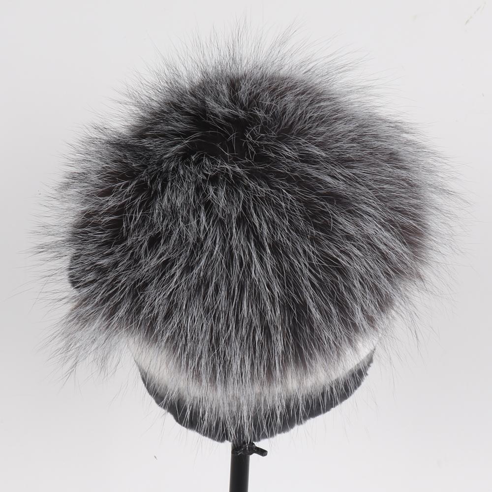 Luxury Warm Real Fox Fur Bomber Hat Female Winter Hand Knitted Real Rex Rabbit Fur Hats Women Outdoor Rex Rabbit Fur Flower Cap