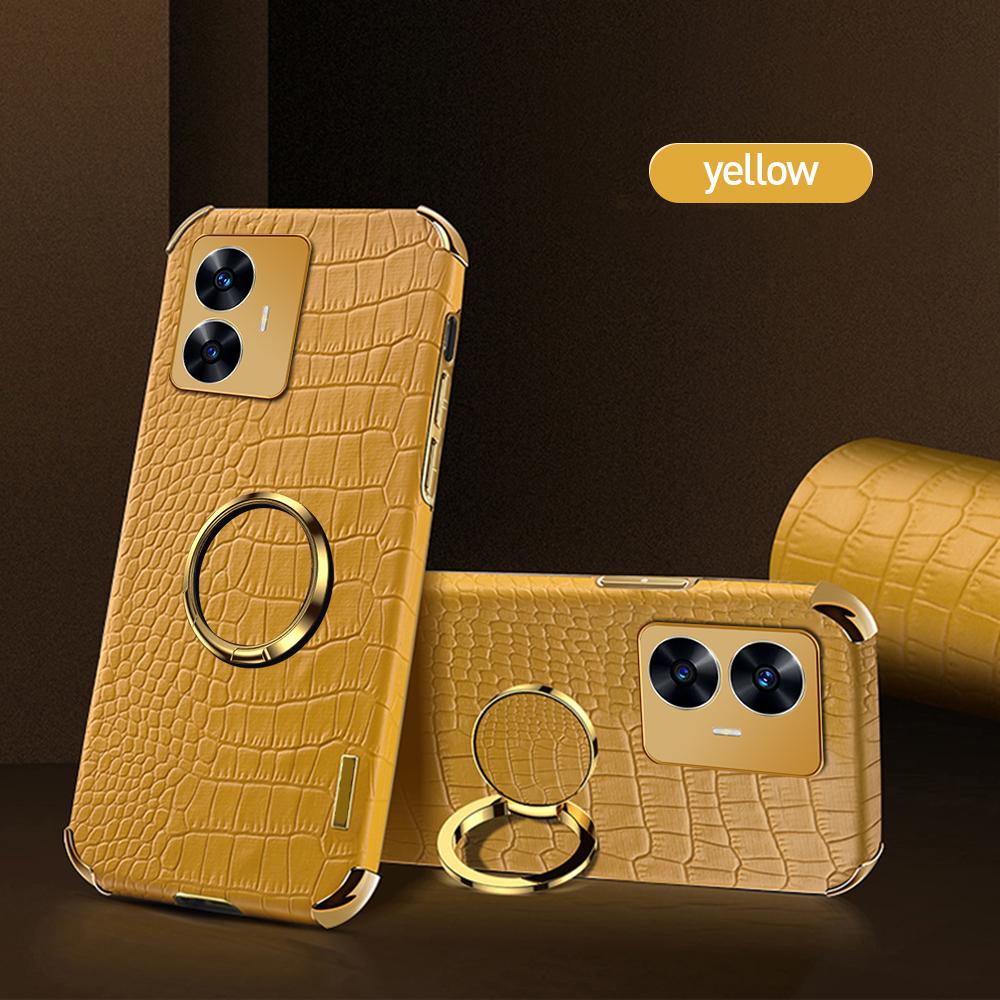 Кожаный чехол с 6D покрытием под крокодила для Realme 11 Pro Plus C55 C35, мягкий чехол-держатель с магнитным кольцом и подставкой