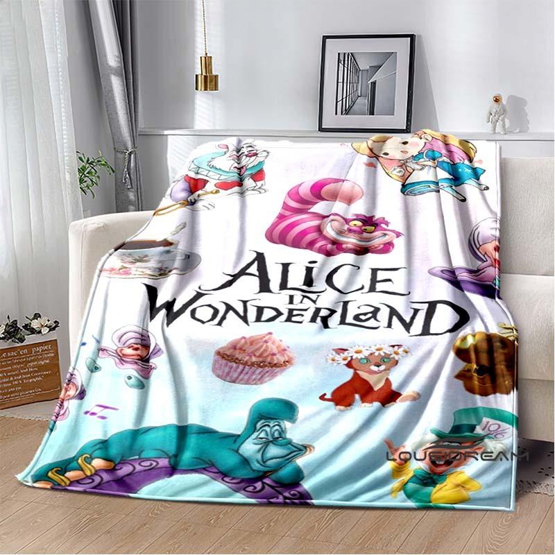 Alice in Wonderland Cartoon Print Plush Blanket, Extra Large Size, Warm and Comfortable, Suitable for Bed and Sofa Decoration.
