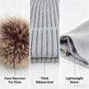 Women Ribbed Knit Beanie Hat with Large Fluffy Faux Fur Pom‑pom Folded Cuff Warm Solid‑Color Winter Cap Soft Elastic Headwear
