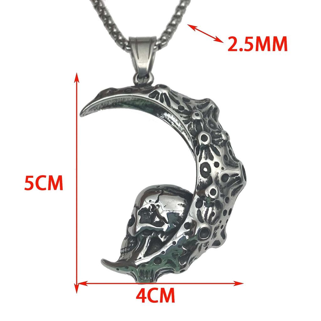 Винтажный панк полумесяц полумесяц череп мужское ожерелье из нержавеющей стали властная мода личность уличные аксессуары
