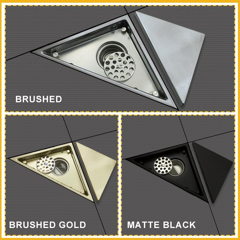 Brushed Gold Floor Drains Triangle Shower Drainage Bathroom Deodorant Invisible Black Floor Drain Strainer Cover Waste Grate