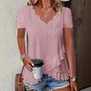 Women's Summer New Casual Solid Color Scallop Edge V-neck T-shirt Tops