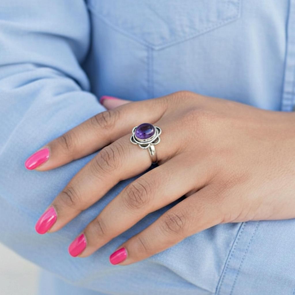 Фиолетовое кольцо-цветок из аметиста, ювелирное изделие из стерлингового серебра 925 пробы, минималистичное цветочное кольцо для женщин, подарок для нее