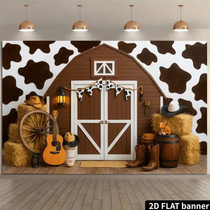 2D Vintage Farm Cowboy & Barn Birthday Party Decoration Backdrop