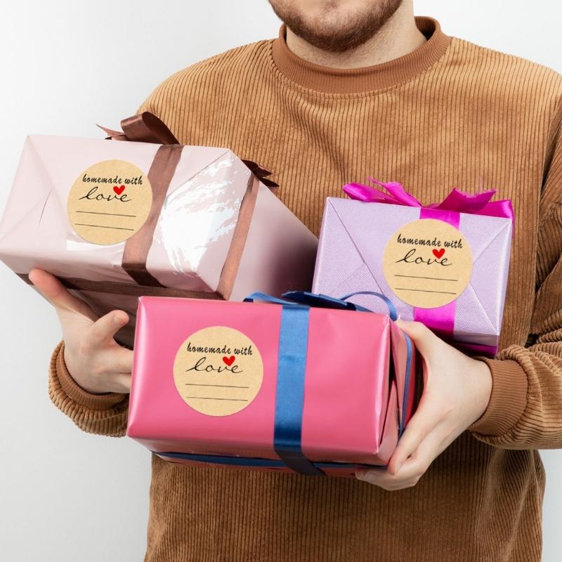 500 шт. Крафт-коричневые наклейки с дизайном в виде венка для надписей, этикетки для консервных банок и праздничных украшений, наклейки для организации