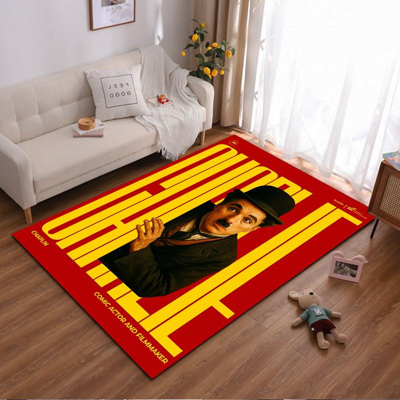 Vintage Charlie Chaplin Artistic Print Rug - Non-slip rug suitable for living room and bedroom sofas.