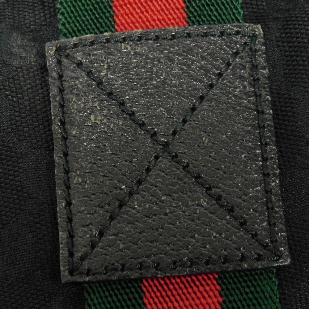 Used 9539 GG Canvas Tote 189669 7924 A4 Cotton Calfskin Web Stripe Green Red Logo Embossed Black Unisex from Japan